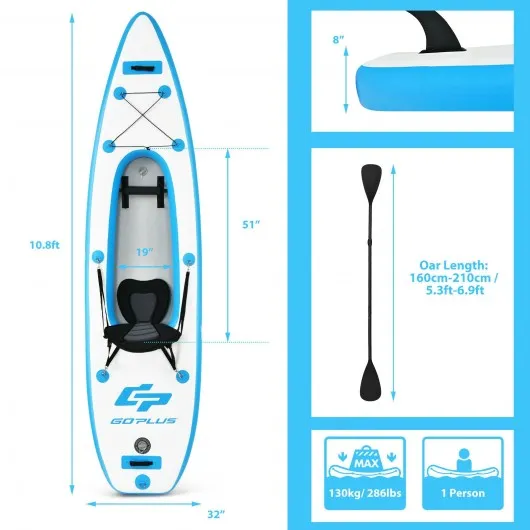 10.8'  Inflatable Kayak Set K1 1-Person Sit-On-Top Kayak with Oars-Blue