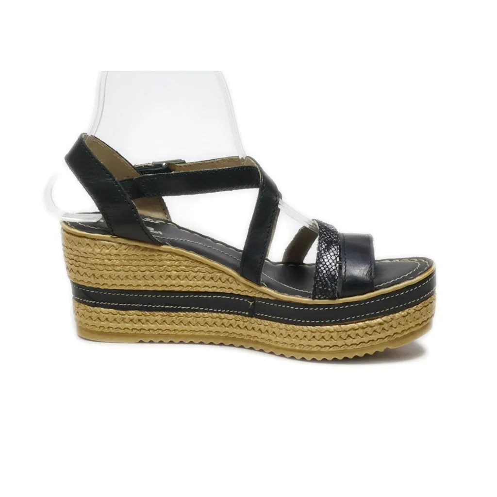 Aeros Me! Wedge Sandals Leather Black Colour For Women