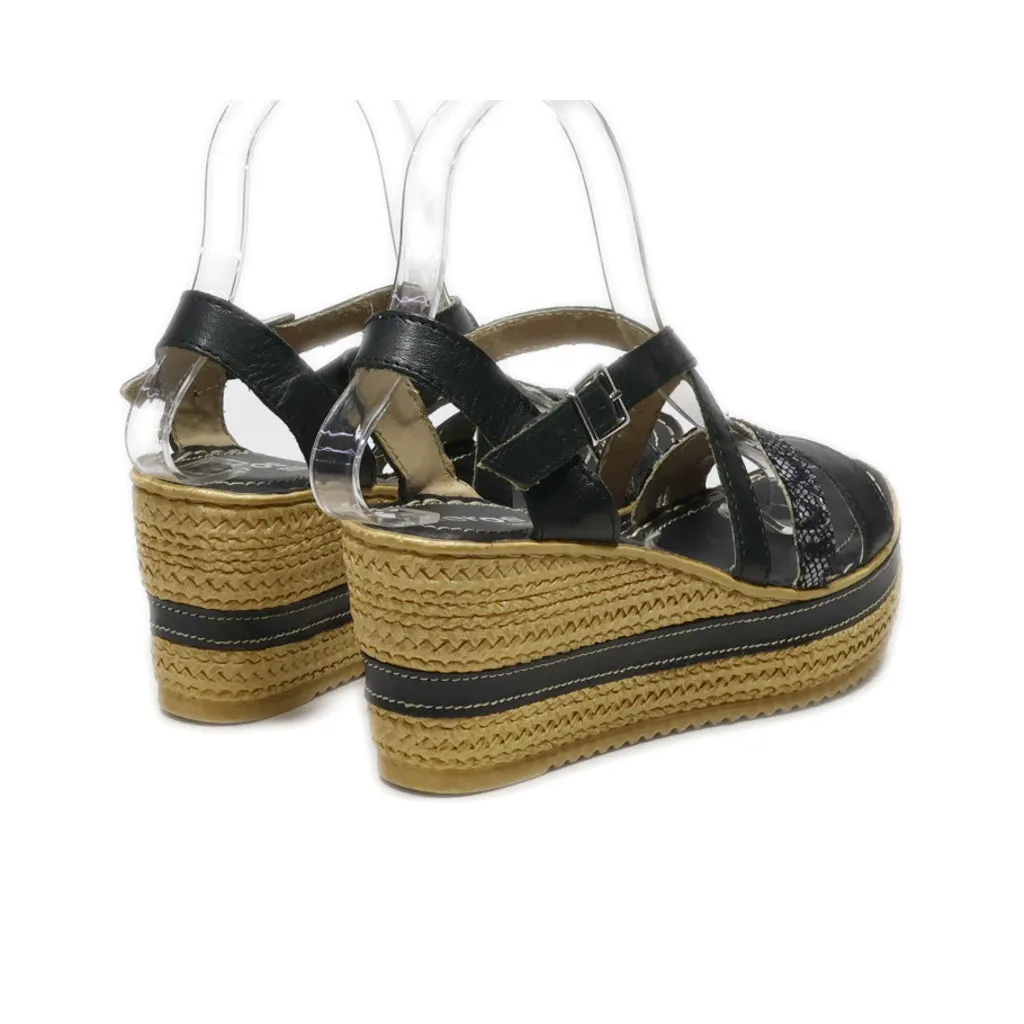 Aeros Me! Wedge Sandals Leather Black Colour For Women