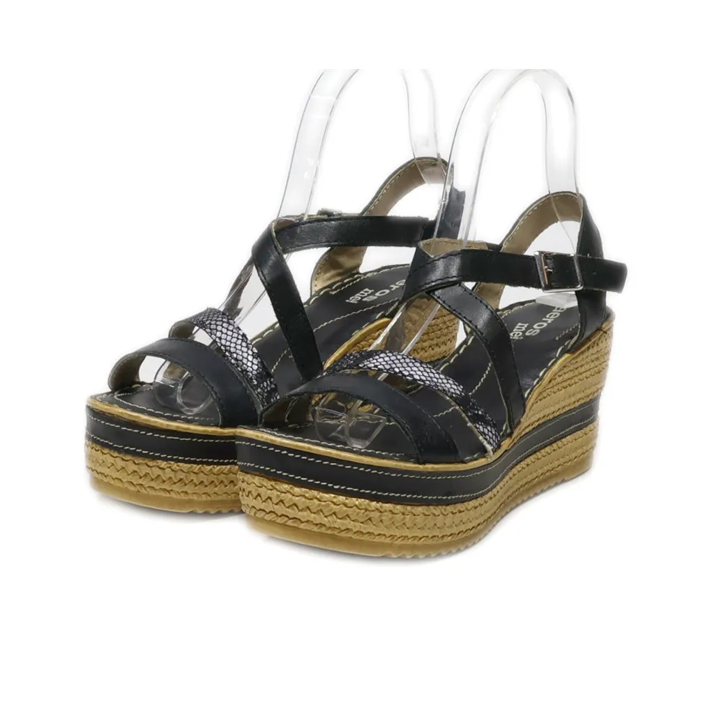 Aeros Me! Wedge Sandals Leather Black Colour For Women