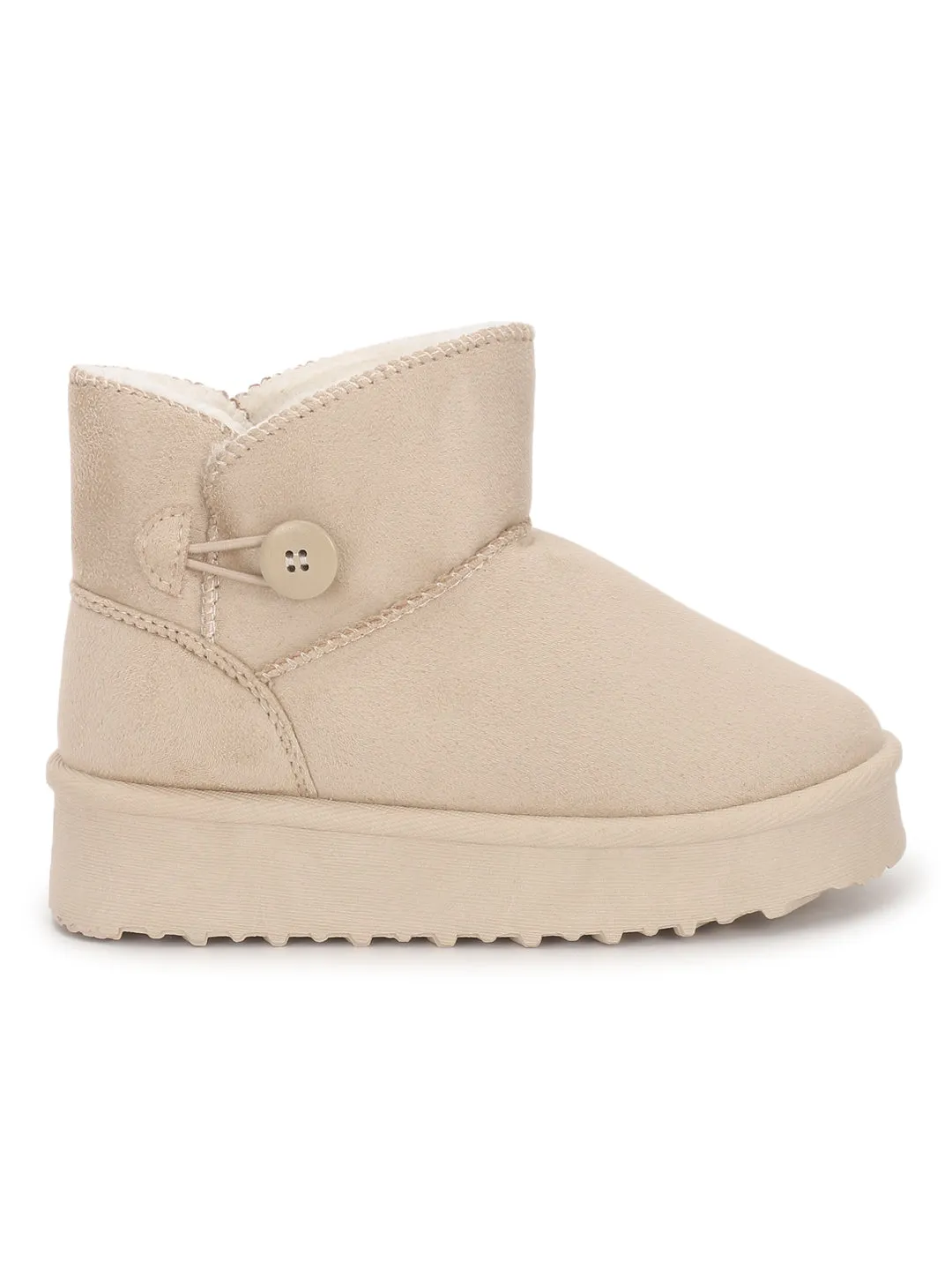 Beige Suede Winter Stylish Ankle Boots For Kids-Unisex (TC-RS3685-BEIG)