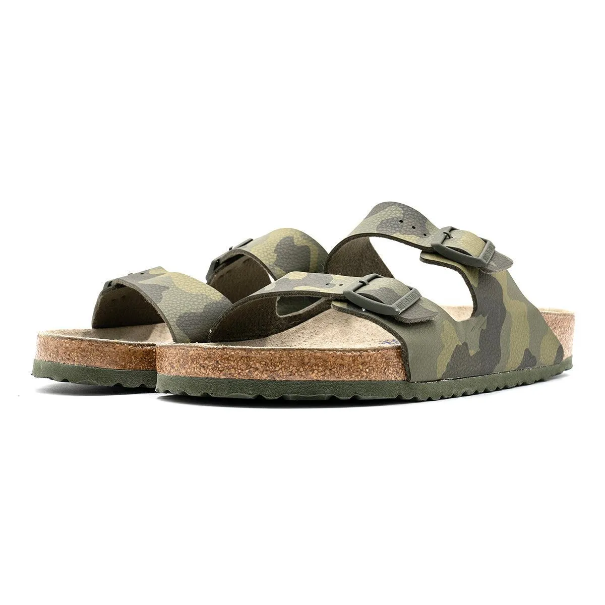 Birkenstock Arizona Soft Footbed Birkoflor Casual Sandals Leather Green Colour For Men