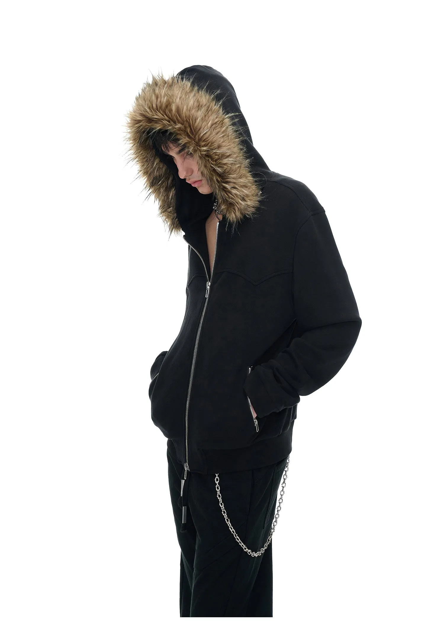 Fur-Lined Hood Bomber Jacket