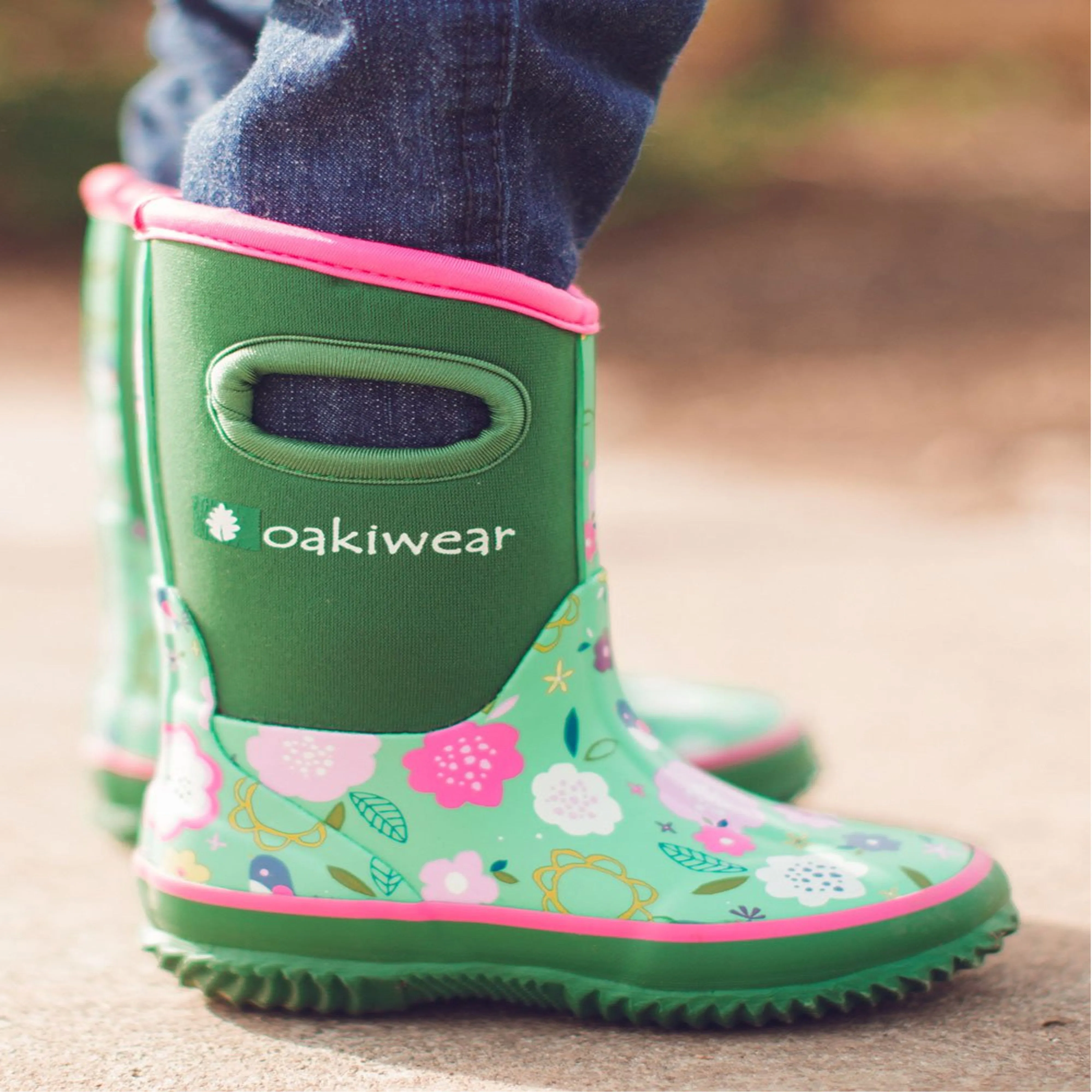 Green Floral Neoprene Rain/Snow Boots