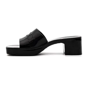 Gucci Logo Embossed Platform Slide Sandals Sliders Rubber Black Colour For Women