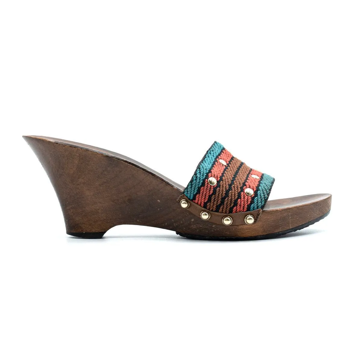 Gucci Wedge Wooden Sandals Clogs Fabric Multicolour Colour For Women