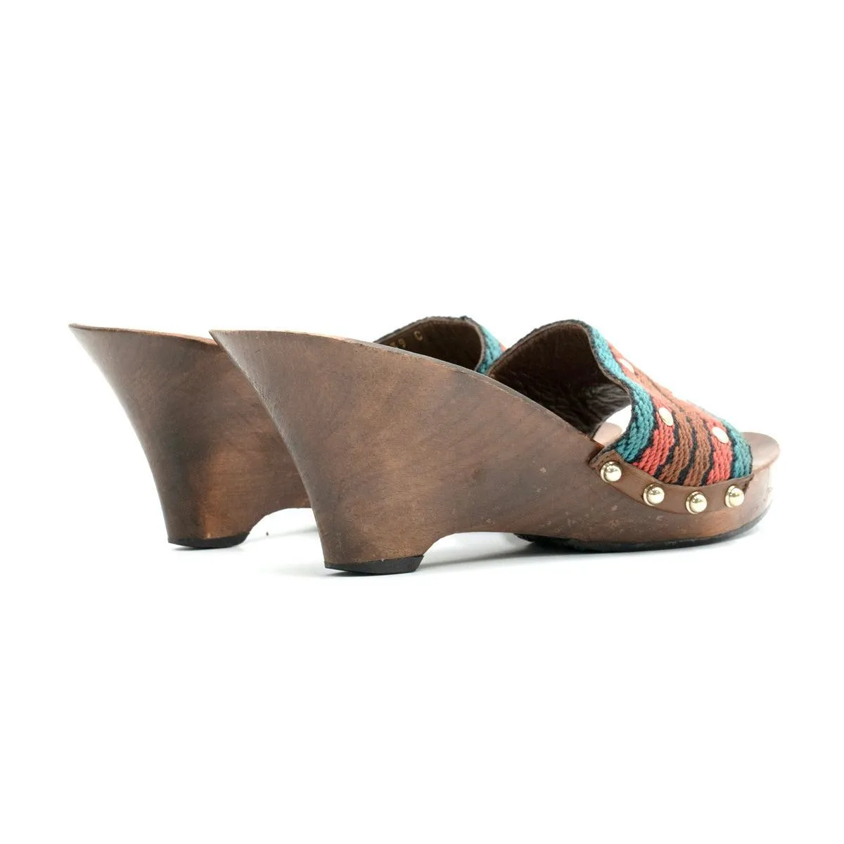 Gucci Wedge Wooden Sandals Clogs Fabric Multicolour Colour For Women