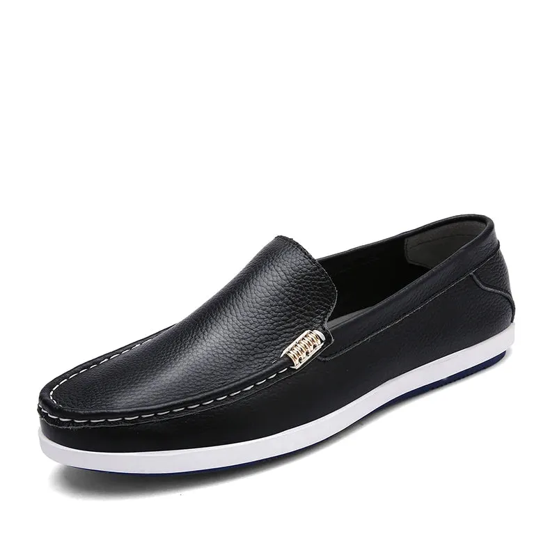 Hnzxzm New Men Loafers Fashion Genuine Leather Casual Flat Slip - on Driving Footwear Boat Shoes Comfortable Lazy Male Shoes