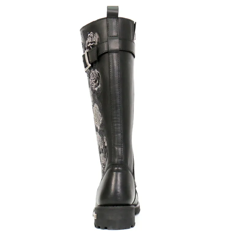 Hot Leathers BTL1007 Ladies Black Knee High Wild Roses Leather Boots