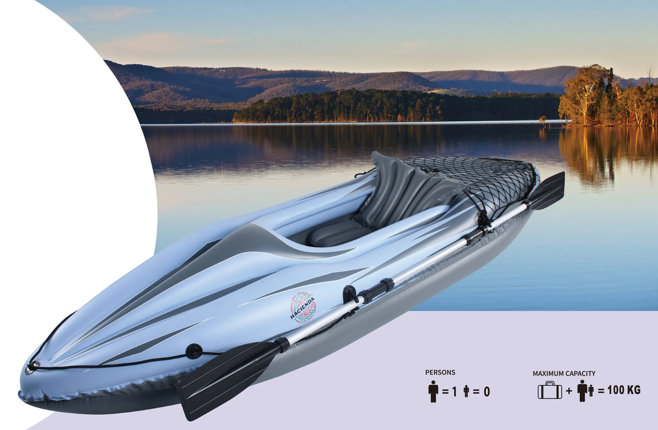 Inflatable Single Person Kayak, 100kg Capacity