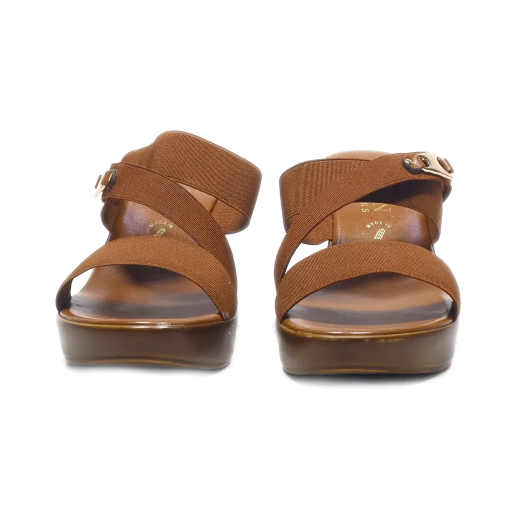 Italian Shoemakers Wedge Sandals Leather Brown Colour For Women