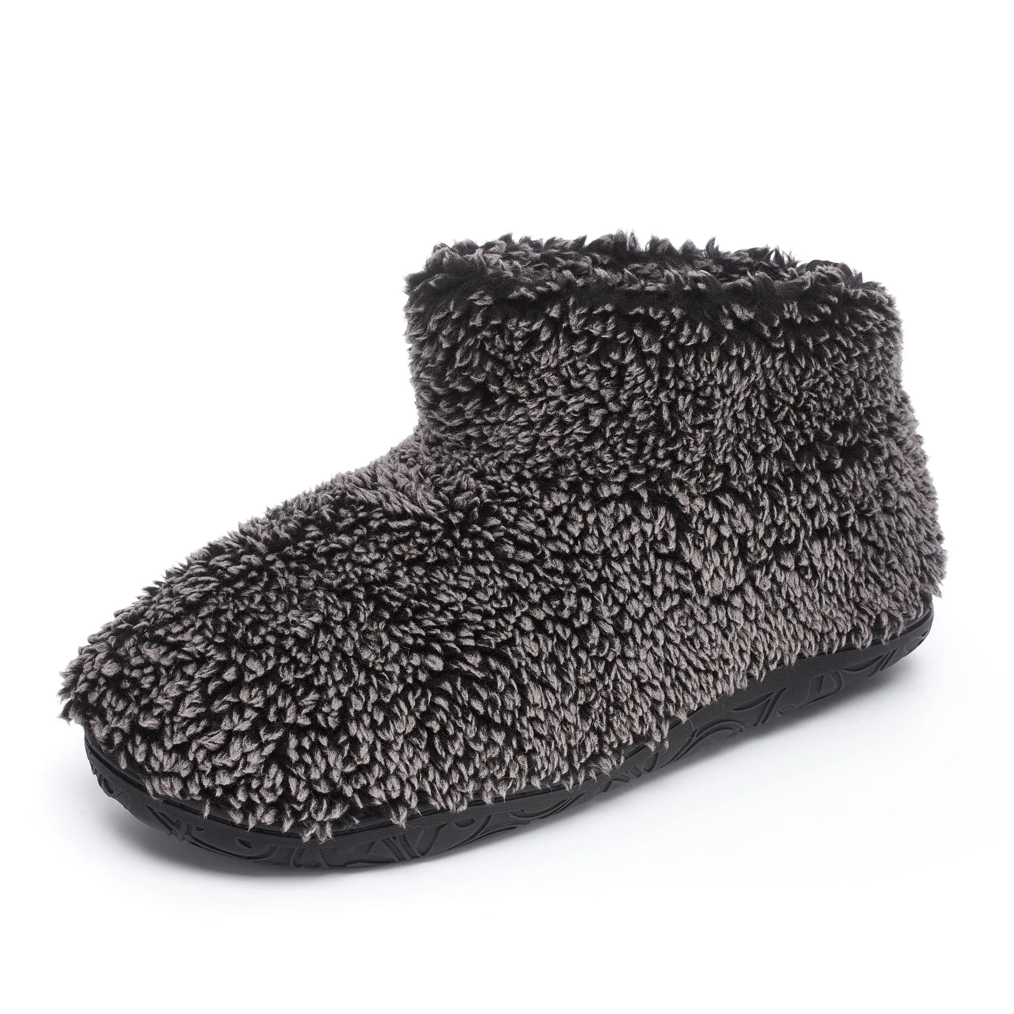 Leonardo - Shorter Length 100% Recycled Snow Tipped Sherpa Slipper Boot - Washed Black