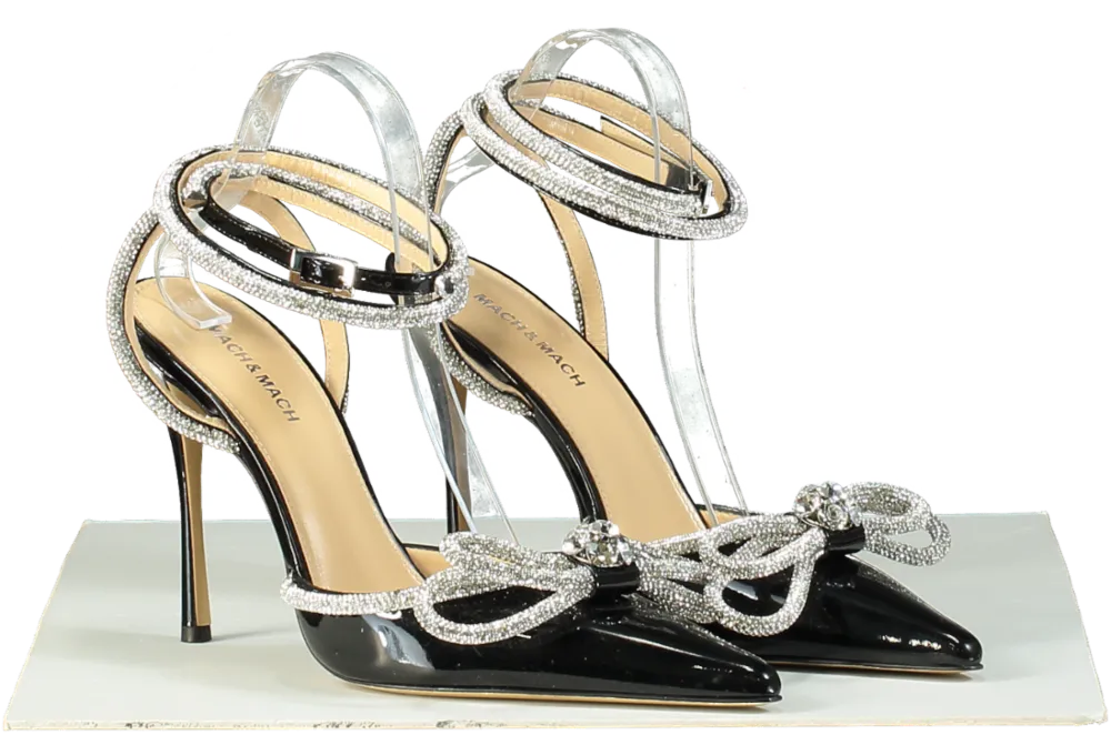 Mach & Mach Black Crystal Bow Embellished Satin Sandals EU 41 UK 8