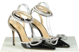 Mach & Mach Black Crystal Bow Embellished Satin Sandals EU 41 UK 8