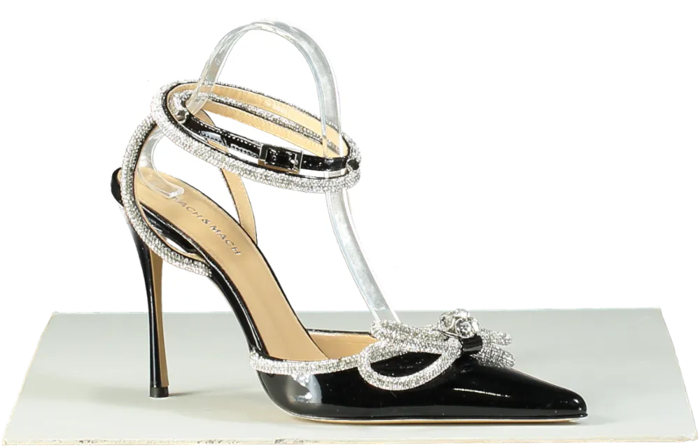 Mach & Mach Black Crystal Bow Embellished Satin Sandals EU 41 UK 8