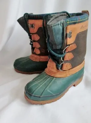 Mens EDDIE BAUER Handcrafted Leather Duck Boot Trail Hiking Snow Lined 5 GREEN