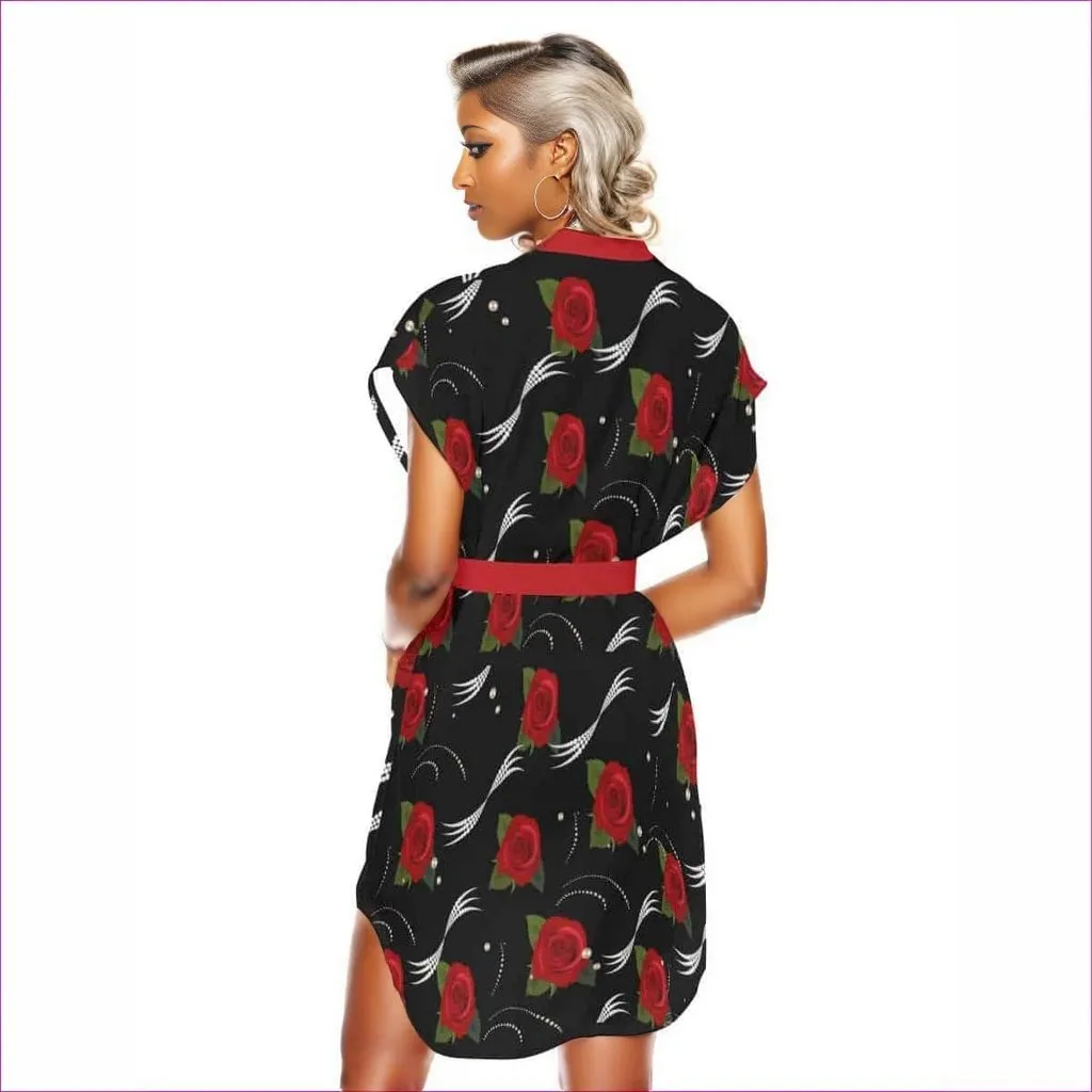 Pearls & Roses Womens Casual Dress With Belt