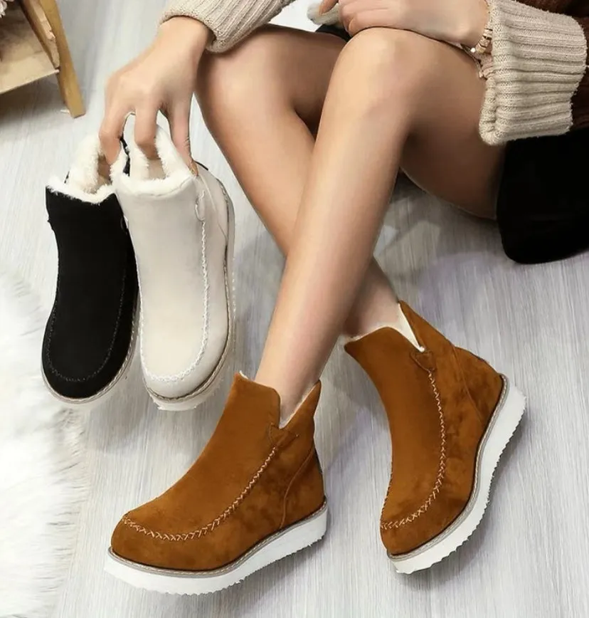 Premium Women's Suede Ankle Platform Winter Boots with Warm Fur