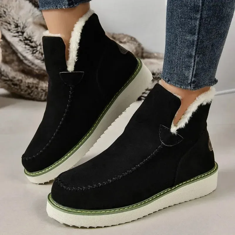 Premium Women's Suede Ankle Platform Winter Boots with Warm Fur