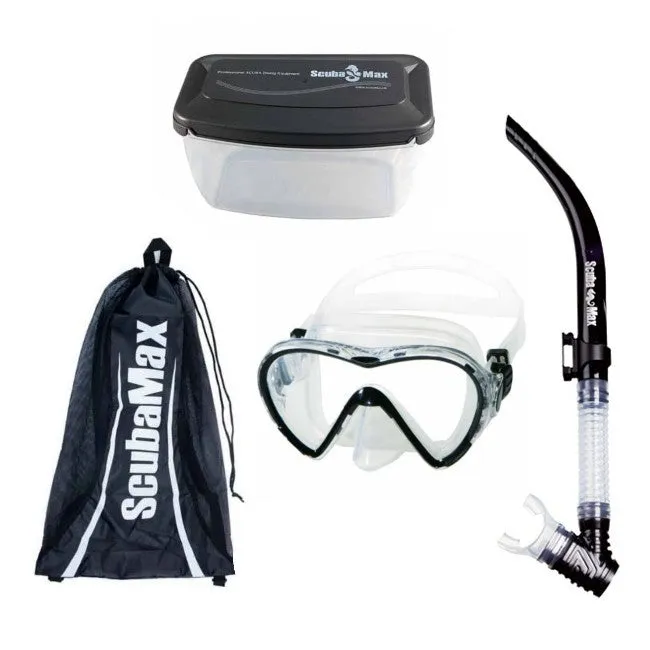 Scuba Max MK-118 Evora Mask, SK-215 Air Supply II, Mask box and Snorkeling Bag Snorkel Combo