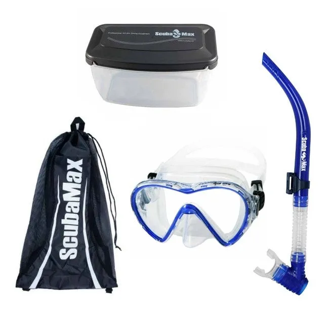 Scuba Max MK-118 Evora Mask, SK-215 Air Supply II, Mask box and Snorkeling Bag Snorkel Combo