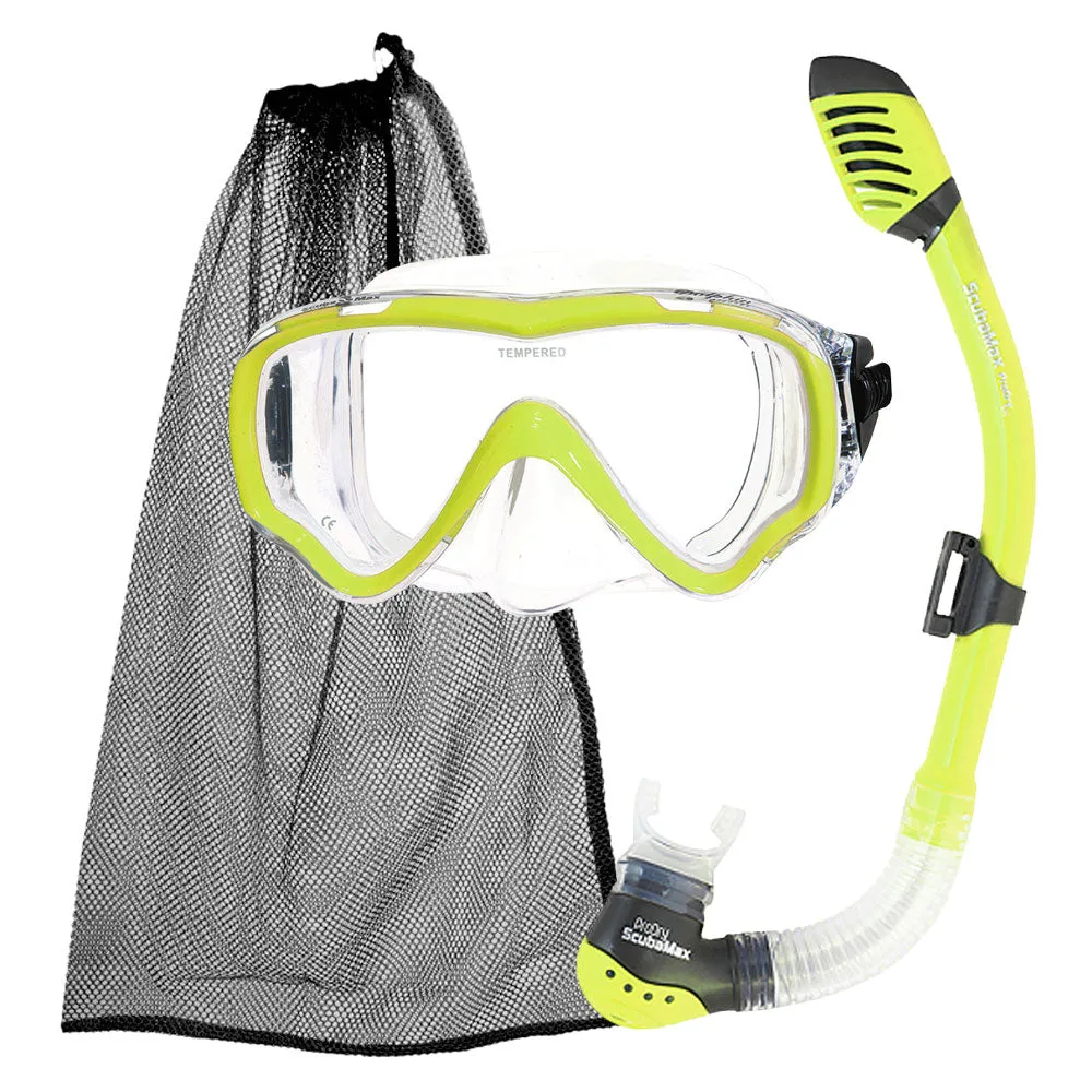 ScubaMax Kids Pro Dry Snorkel One Window Kids Mask Snorkeling Set