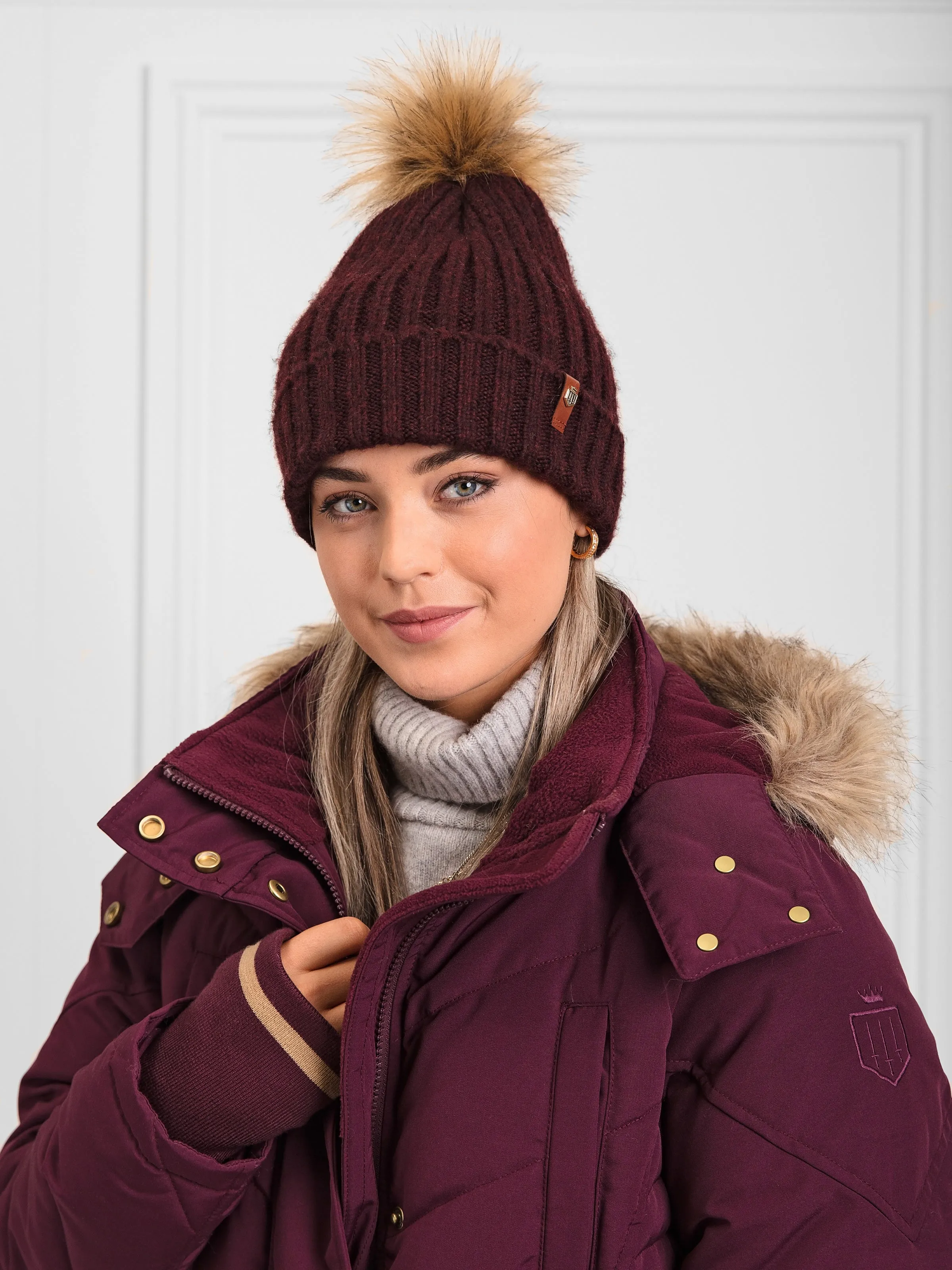 Signature Knitted Bobble Hat - Plum