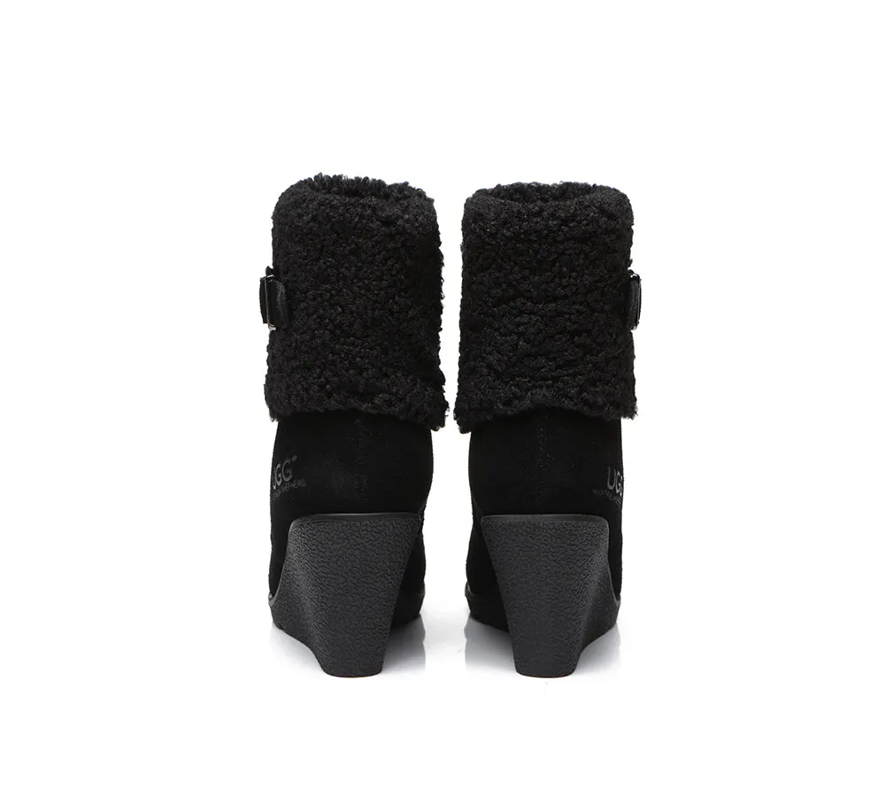 UGG Boots Women Sheepskin Shearling Zipper Wedge Fashion Boots Joanna