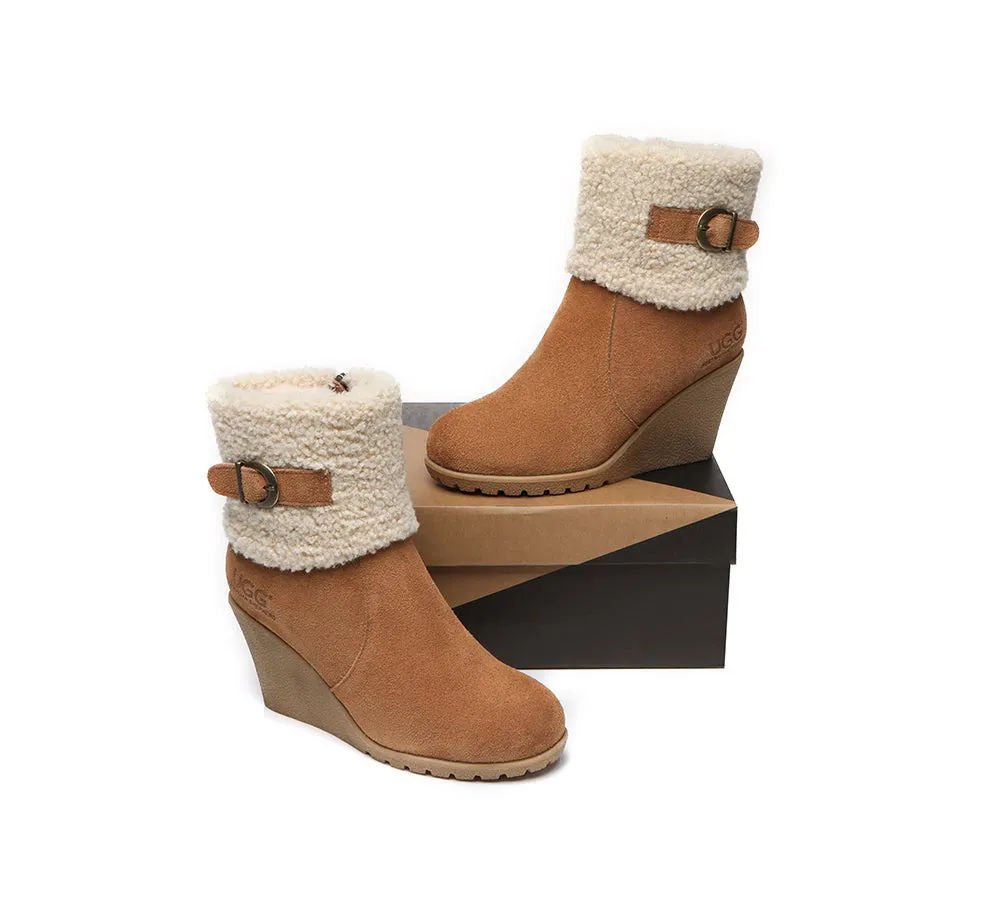 UGG Boots Women Sheepskin Shearling Zipper Wedge Fashion Boots Joanna