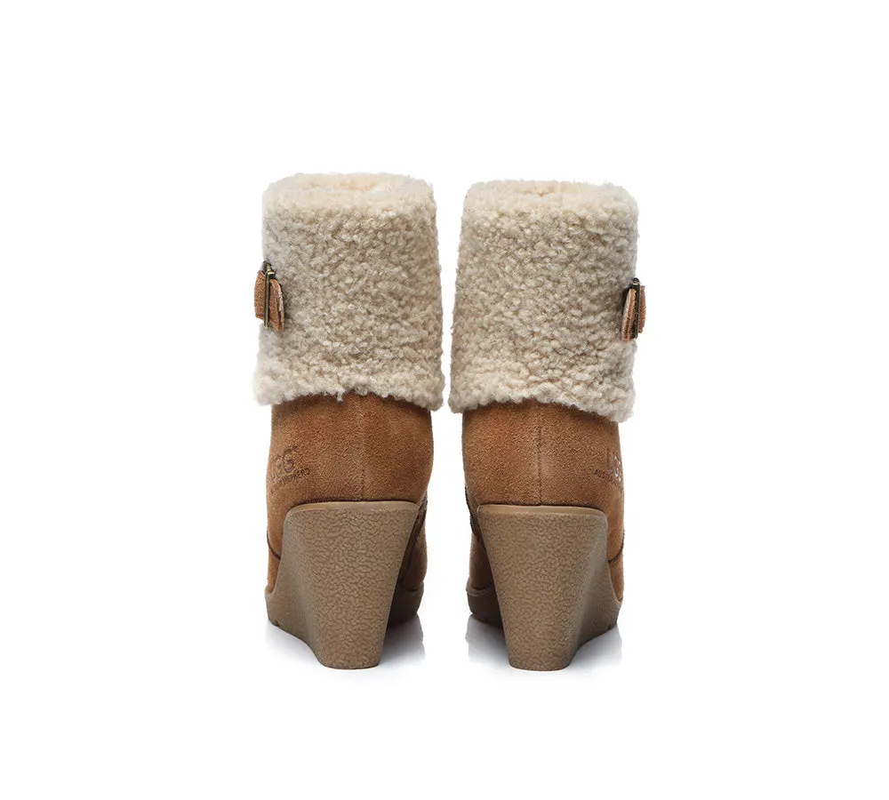 UGG Boots Women Sheepskin Shearling Zipper Wedge Fashion Boots Joanna