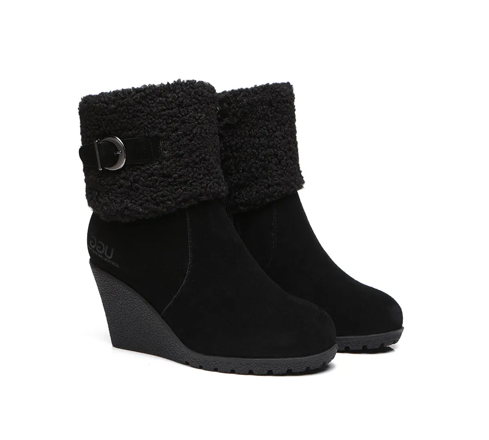 UGG Boots Women Sheepskin Shearling Zipper Wedge Fashion Boots Joanna