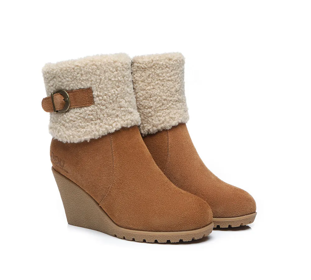 UGG Boots Women Sheepskin Shearling Zipper Wedge Fashion Boots Joanna