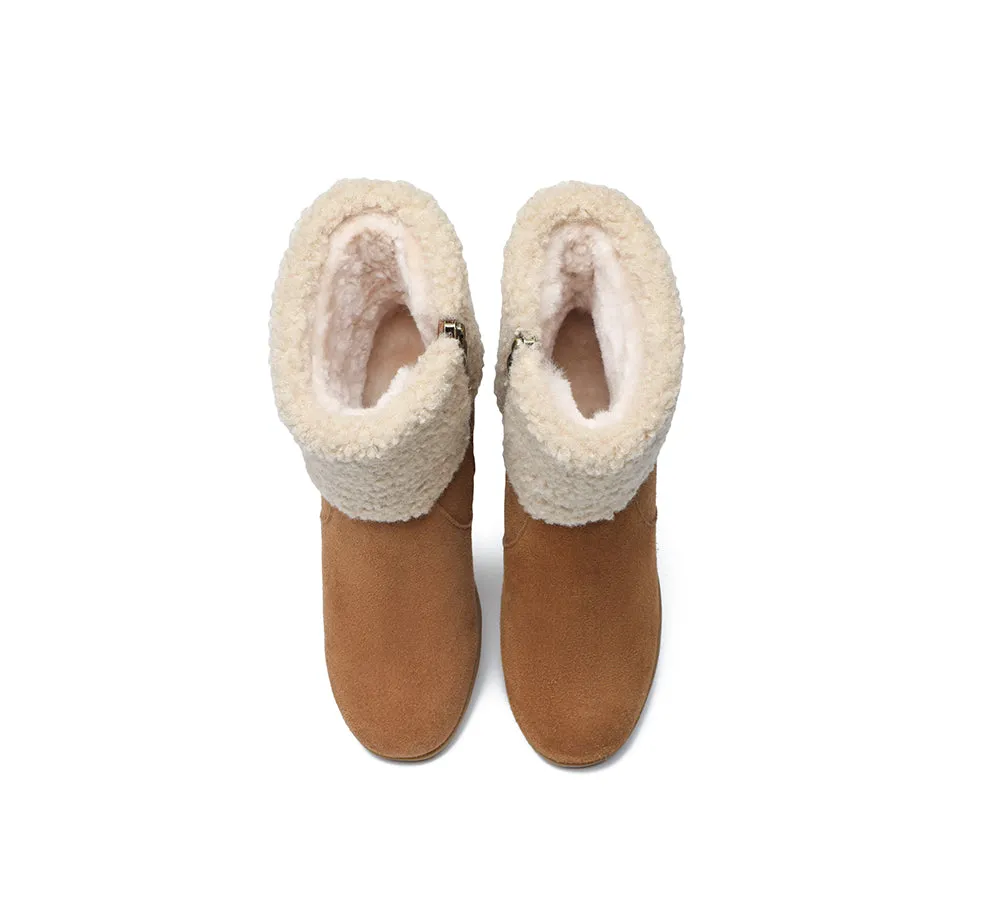 UGG Boots Women Sheepskin Shearling Zipper Wedge Fashion Boots Joanna