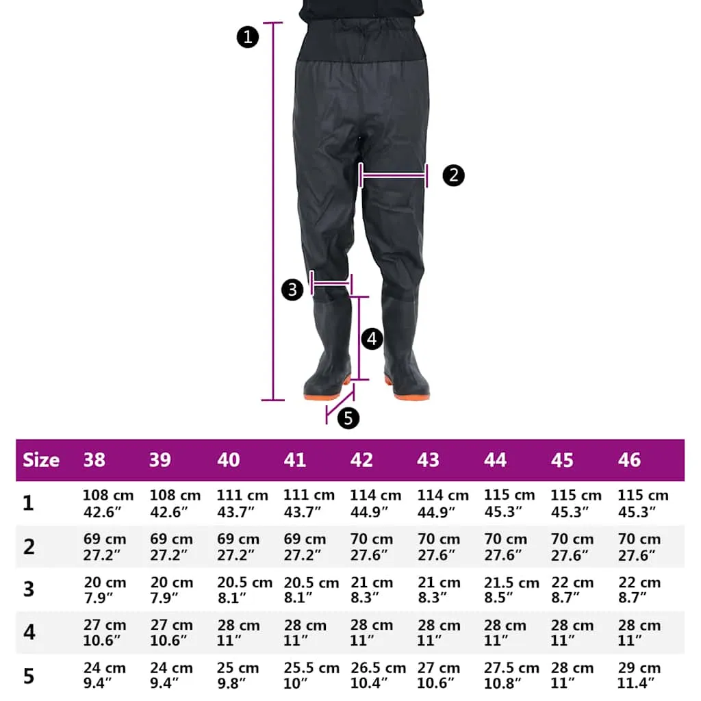 vidaXL Waist Waders with Boots Black Size 43